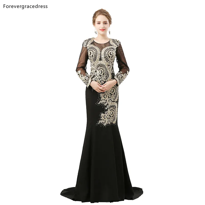 Женское вечернее платье с длинными рукавами Forevergracedress Черное Русалочки