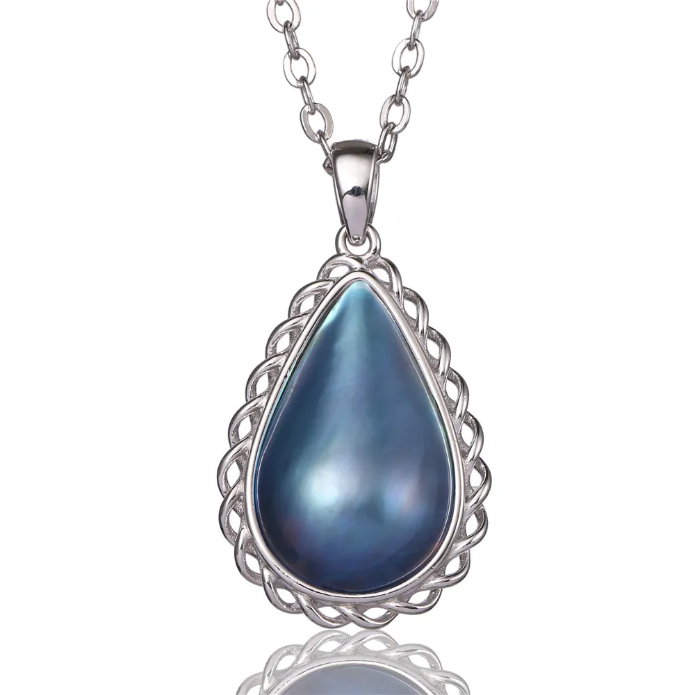 Silver Blue Pearl 13*18 мм капли воды натуральный Mabe жемчуг кулон ожерелье розовый/синий/белый настоящий жемчуг ожерелье 925 серебро/18 K золото ожерелье s - Цвет камня: Silver Blue Pearl