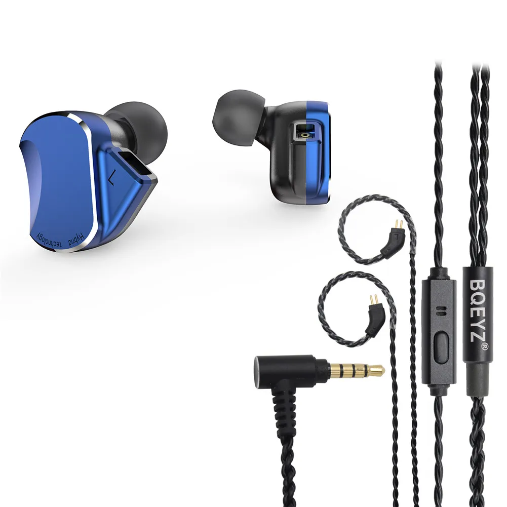 Blue with mic BQEYZ BQ3 HiFi наушники металлический корпус Спортивная гарнитура 3 сбалансированные арматура 2 динамические драйверы в ухо монитор - Цвет: Blue with mic