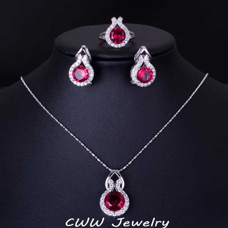 rose red CWWZircons бренд 925 пробы серебряные ювелирные изделия модный светильник Синий CZ Кристалл ожерелье серьги и кольцо набор для женщин T200 - Окраска металла: rose red