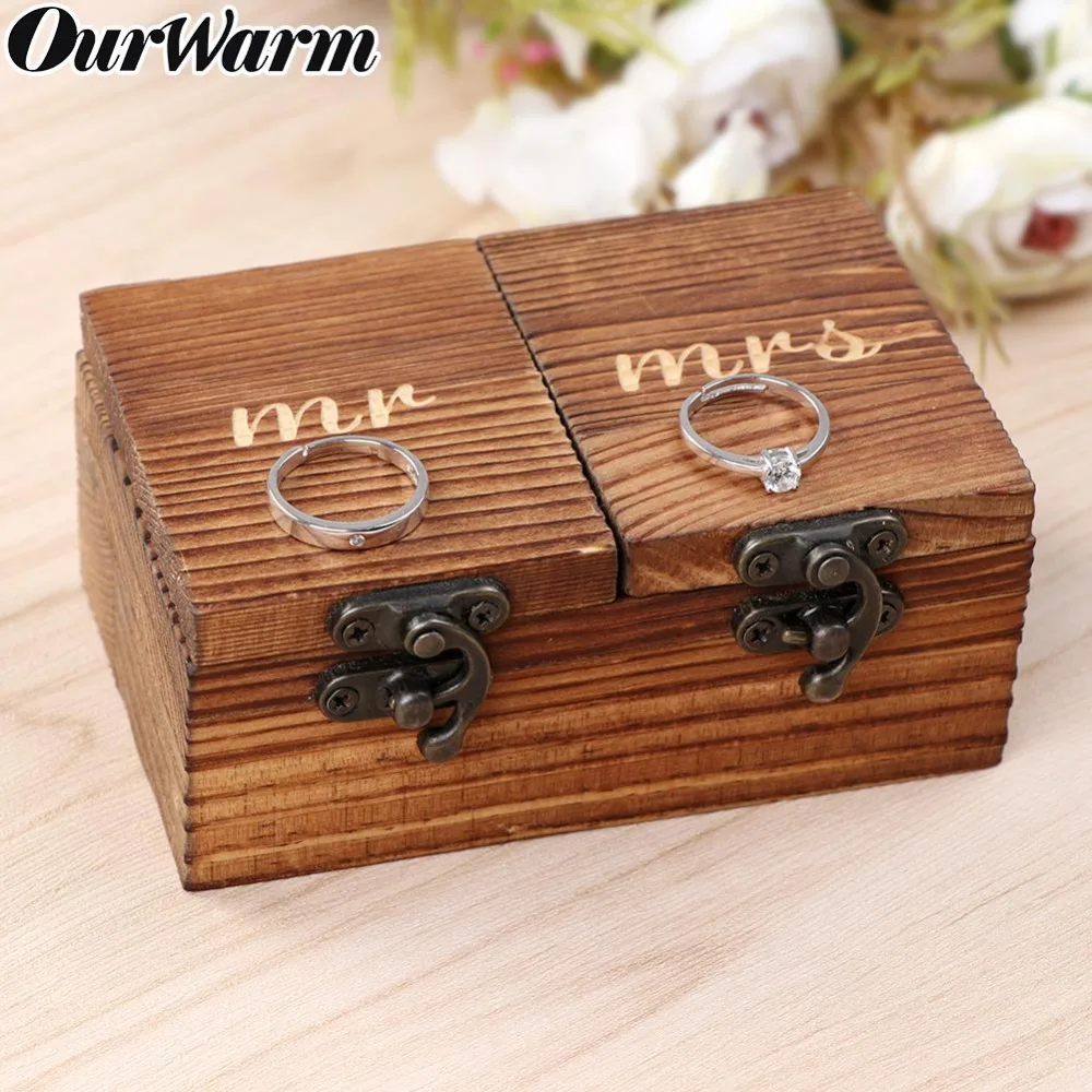 Деревянная коробка для обручального кольца OurWarm Mr Mrs деревянная Свадебный декор в