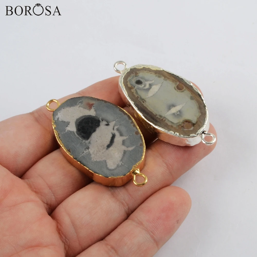 BOROSA 5 шт. Позолоченные натуральные окаменелости соединители драгоценных камней