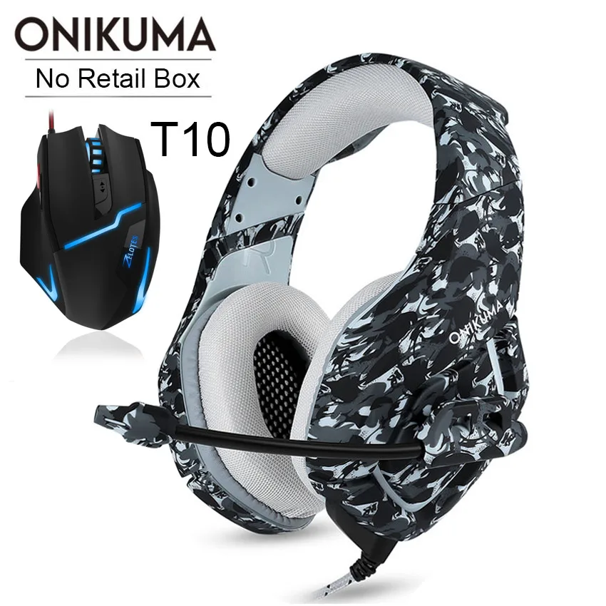 Gray Headset-T10 ONIKUMA игровая гарнитура Casque PC Gamer стерео бас наушники с микрофоном для PS4/Xbox One Геймпад+ Проводная USB игровая мышь - Цвет: Gray Headset-T10