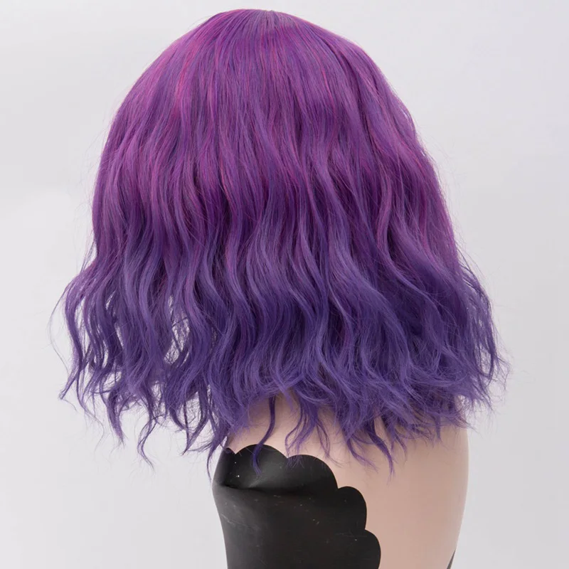 Фиолетовый MSI Wigs два тона Короткие Косплей парики для женщин розовый белый волнистые Ombre парик с челкой Фиолетовый Омбре натуральные синтетические волосы парики - Цвет: Фиолетовый