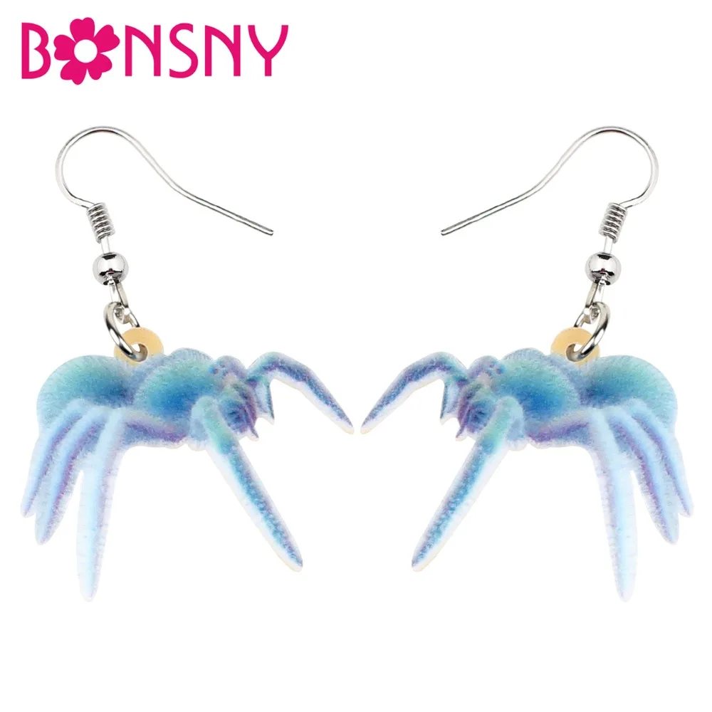 Bonsny акриловые украшения для Хэллоуина в виде синего паука модные животных женщин