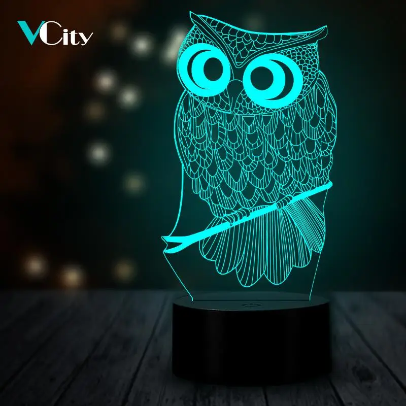 3D ночной Светильник VCity в виде совы светодиодный светильник с USB разноцветный для