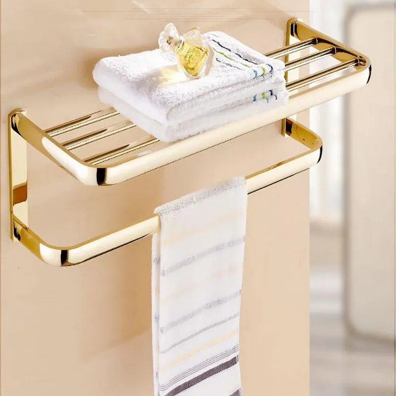 Towel Rack Роскошные латунные Квадратные аксессуары для ванной комнаты золотого цвета, Полка для полотенец, держатель для полотенец, держатель для туалетной бумаги, настенные аксессуары для ванной, наборы - Цвет: Towel Rack