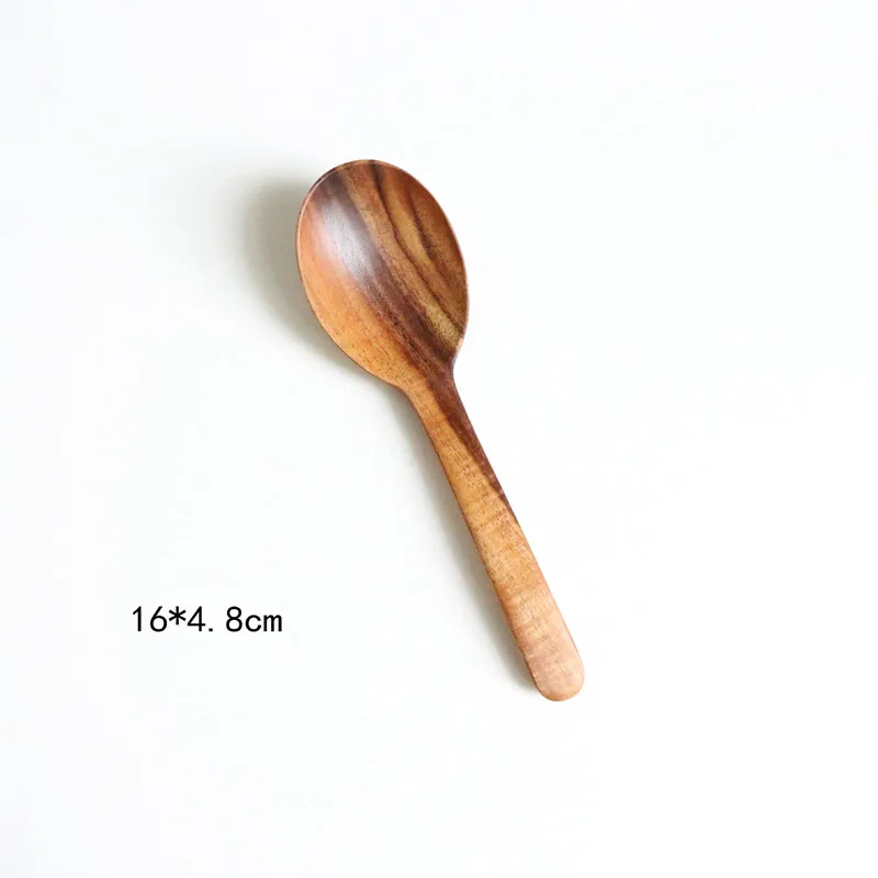JJ1442-16x4.8CM Цельная деревянная десертная ложка, приправа, ложка, нож для джема, посуда, 8 комплектов детской посуды, ложка - Цвет: JJ1442-16x4.8CM