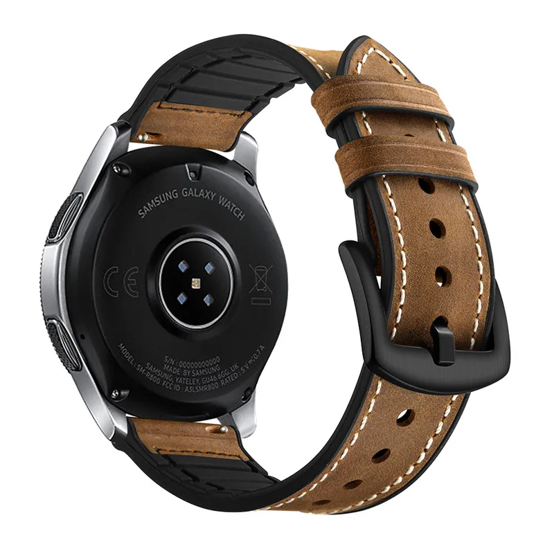 Brown ASHEI 22 мм 20 мм винтажный кожаный ремешок для samsung Galaxy Watch 46 мм 42 мм активный 2 шестерни S3 S2 ремешок с силиконовым внутренним - Цвет ремешка: Brown