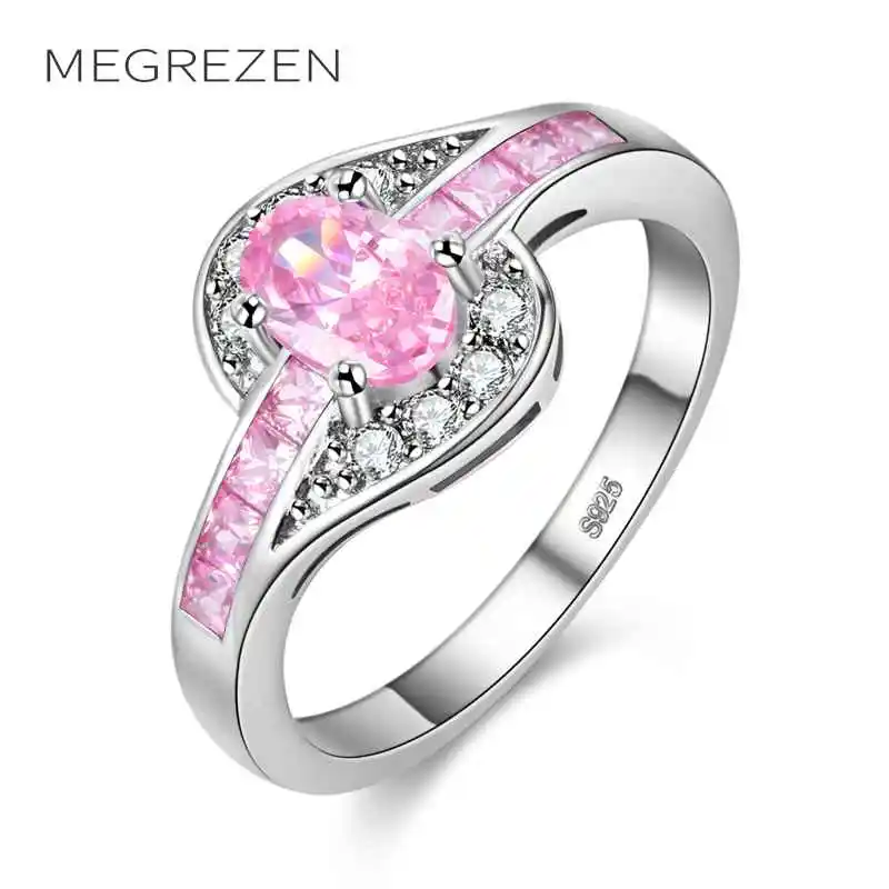 MEGREZEN шармы кольцо с розовым камнем для свадебного костюма ювелирные изделия