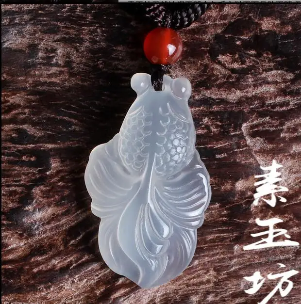 Халцедон Золотая Рыба Нефритовое ожерелье подвеска ручная работа счастливое