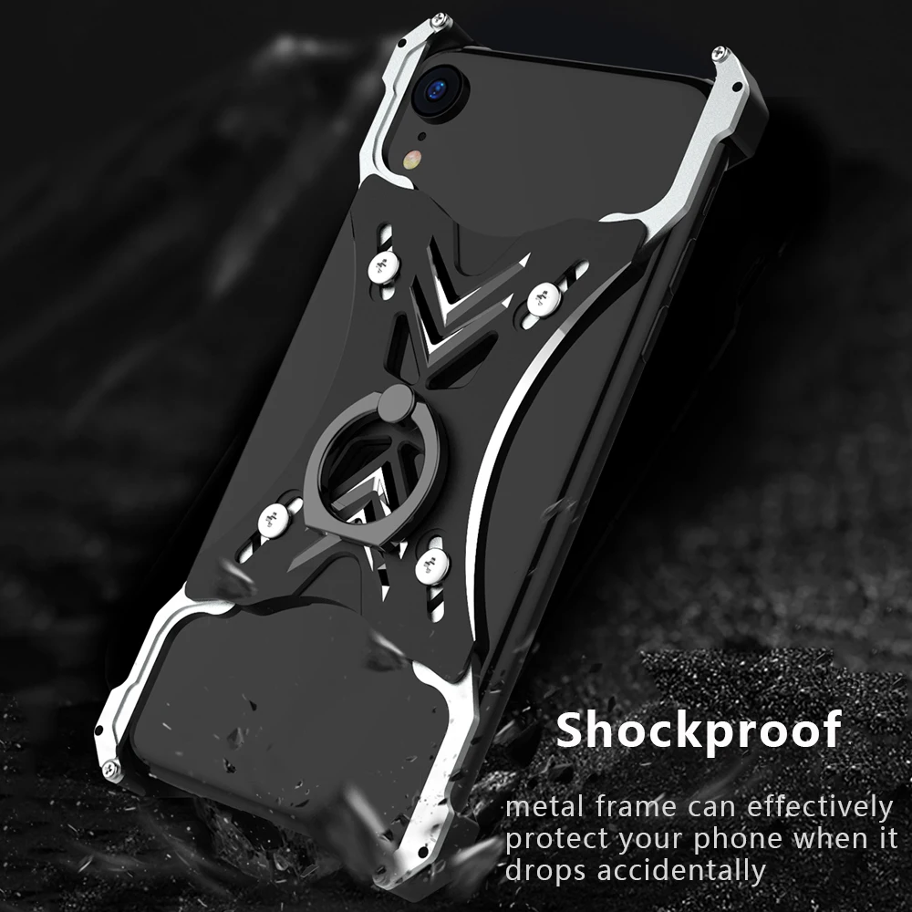 R-JUST для iPhone XS Max чехол Роскошный Жесткий металлический алюминиевый сплав кольцо держатель Броня противоударный задний Чехол для телефона для iPhone X XR чехол