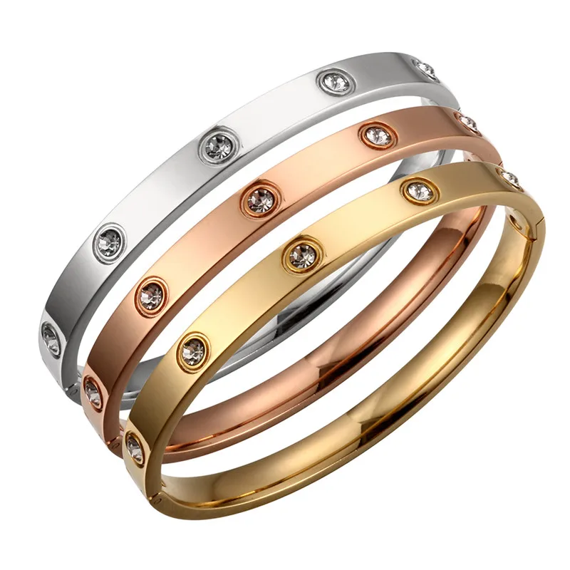 

Gold Plating Lover Bracelets&Bangles for Women Rose Gold Color Stainless Steel Charming CZ Cuff Bracelet Luxury Jewellery Gift