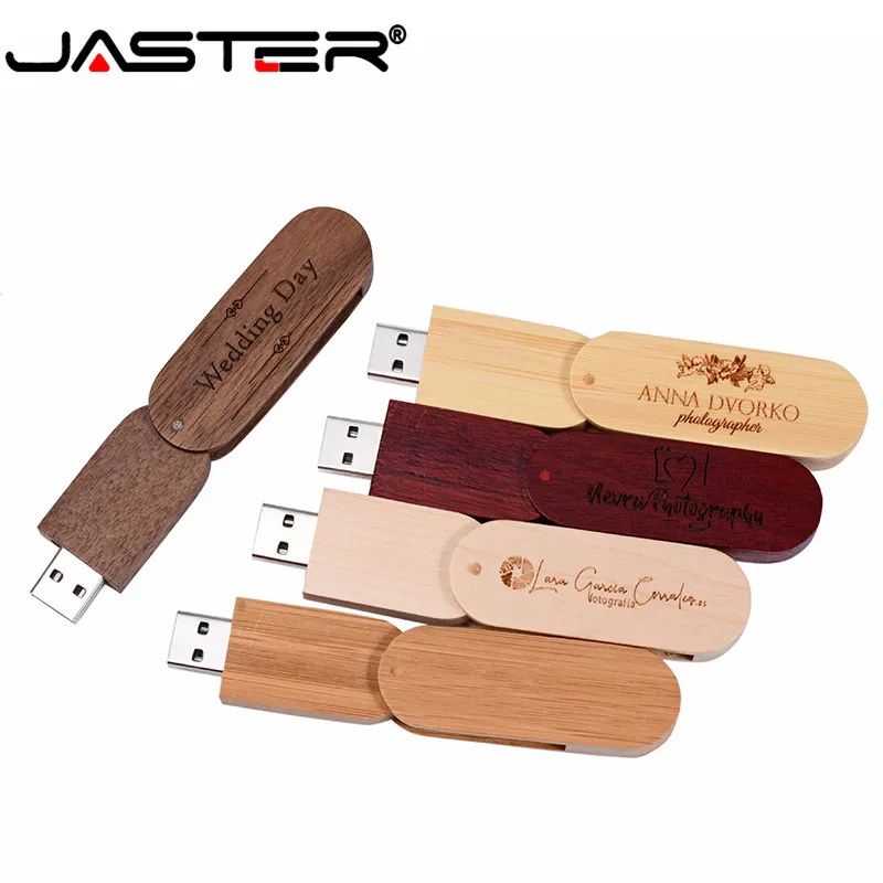 JASTER заказной выгравированный логотип деревянный вращающийся usb 2,0 U Диск флеш-накопитель 4 ГБ 8 ГБ 16 ГБ 32 ГБ 64 ГБ 128 Гб(более 10 шт. бесплатный логотип
