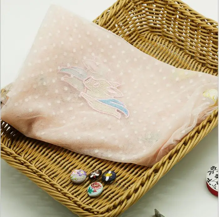 2019 New style light pink cartoon pig cute embroidery mesh lace fabric girl kid dress wear DIY hot sewing material 1 yard | Дом и сад