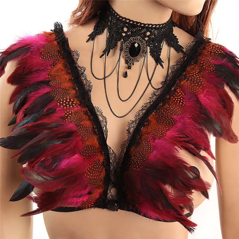 

Feather Epaulette Vest Cape festival Harness Bra Body Harness Unisex Boho Lingerie Top Halter Bra Burning man Dance Rave
