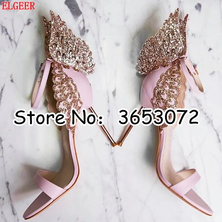 picture 6 Sapato feminino/кожаные женские туфли с открытым носком и крыльями ангела; женские туфли-лодочки на высоком каблуке с пряжкой и ремешком; летние модные туфли для девочек; большие размеры - Цвет: picture 6