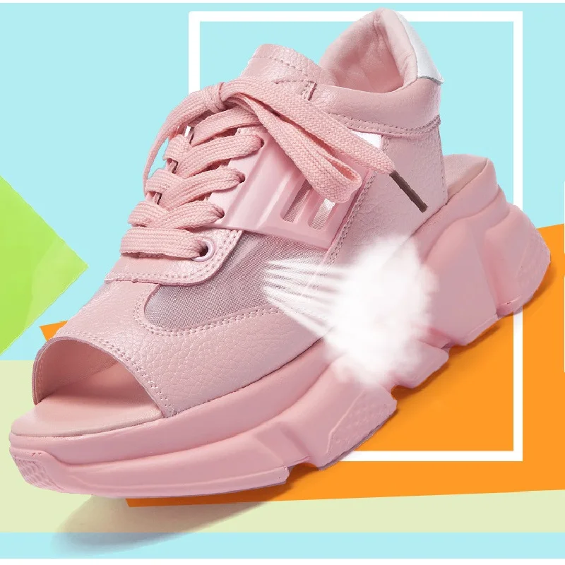 Zomer Muffin Dikke Bodem Vis Mond Koovan vrouwen Sandalen Sport Met Ademend Mesh Pu Lederen Casual Schoenen 2019|Женские кроссовки и