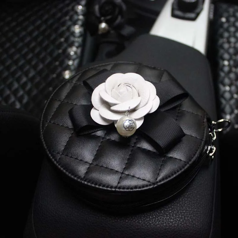 cd bag Цветок камелии автомобильный чехол на руль шеи подушки подголовника поясная Поддержка авто солнцезащитный козырек Сумочка для салфеток коробка ремень безопасности аксессуары - Название цвета: cd bag