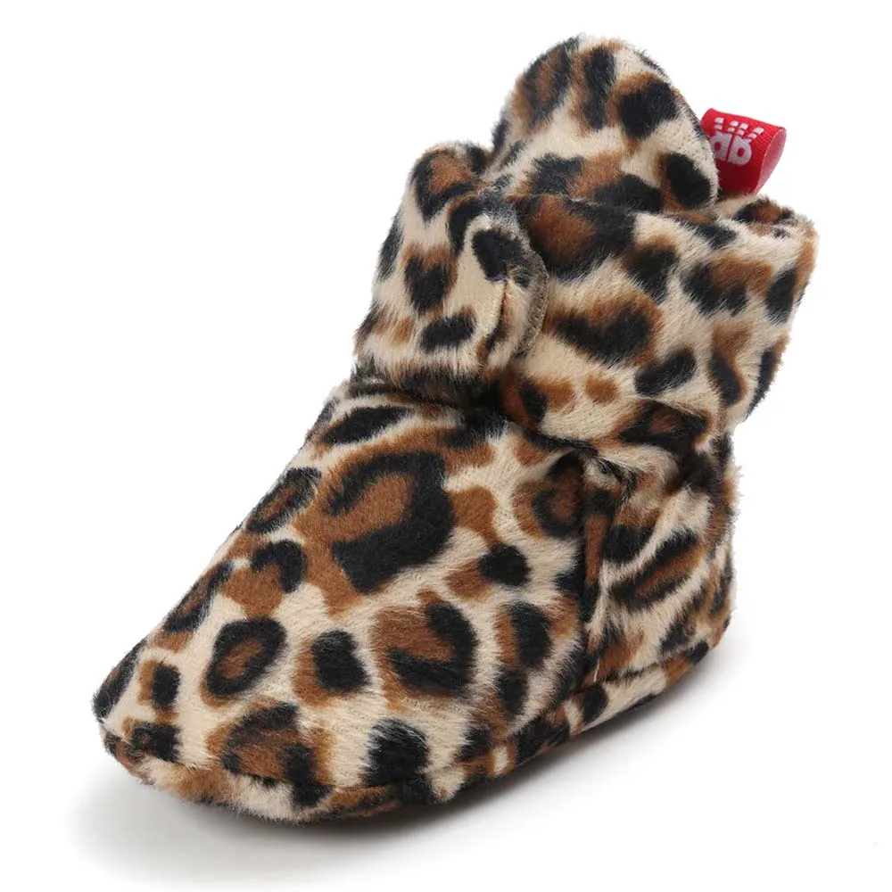 Leopard Для новорожденных; обувь для мальчика на нескользящей подошве в стиле унисекс, Детские Зимние теплые хлопковые ботинки с мягкой подошвой для младенцев Дети обувь для девушек, зимние сапоги - Цвет: Leopard