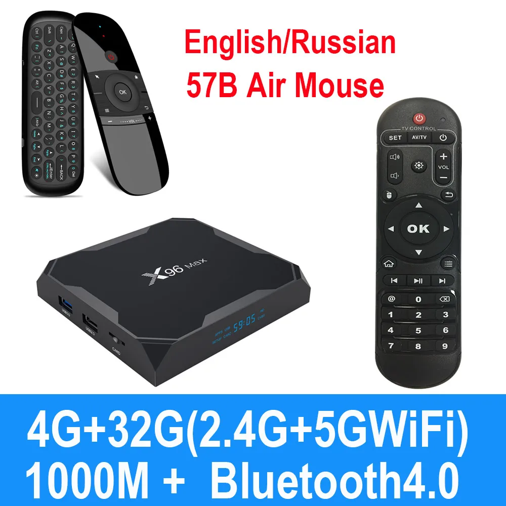 4GB32GB57B X96MAX 4 Гб 64 ГБ Android 9,0/8,1 ТВ-приставка Amlogic S905X2 4K H2.65 1000 м 2,4 ГГц/5 ГГц wifi смарт-приставка медиаплеер BT4.0 - Цвет: 4GB32GB57B