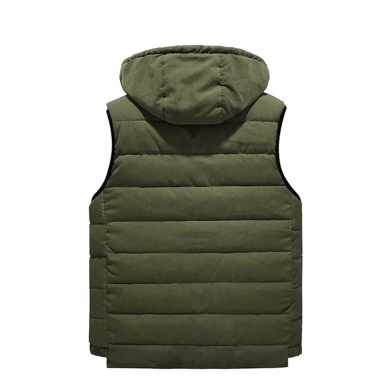 4XL-8XL плюс размер жилет мужской зимний теплый Модный повседневный рабочий жилет с капюшоном на молнии однотонный жилет без рукавов 3ZWJ14