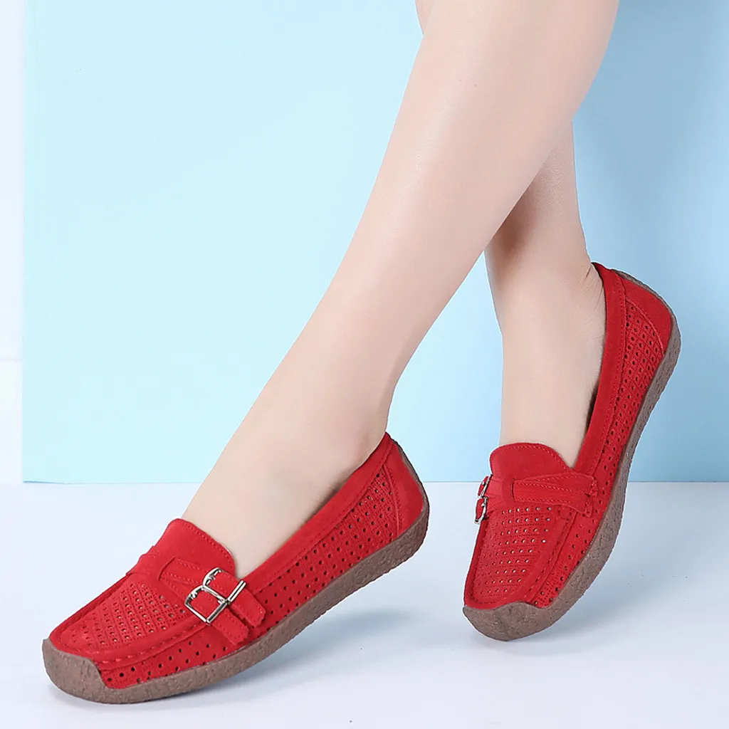 Женские Замшевые слипоны с квадратным носком тонкие туфли перфорацией мокасины