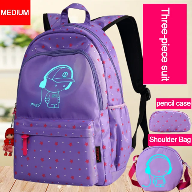 Purple -M-USB 3pcs 3 шт./компл. USB зарядка световой сумка школьные рюкзаки для девочек Детский рюкзак школьный рюкзак дорожная сумка с принтом школьные ранцы - Цвет: Purple -M-USB 3pcs