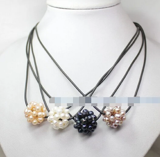 Jewelr 004956 4 шт. белые розовые сиреневые черные жемчужные плетеные шарики ожерелье с
