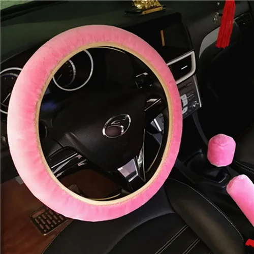 Pink 3 шт./компл. автомобиля Универсальный Фиксированный плюшевые Высокое качество Мягкие рулевого колеса плюша крышка аксессуары для ручного тормоза автомобильный интерьер чехол - Название цвета: Pink