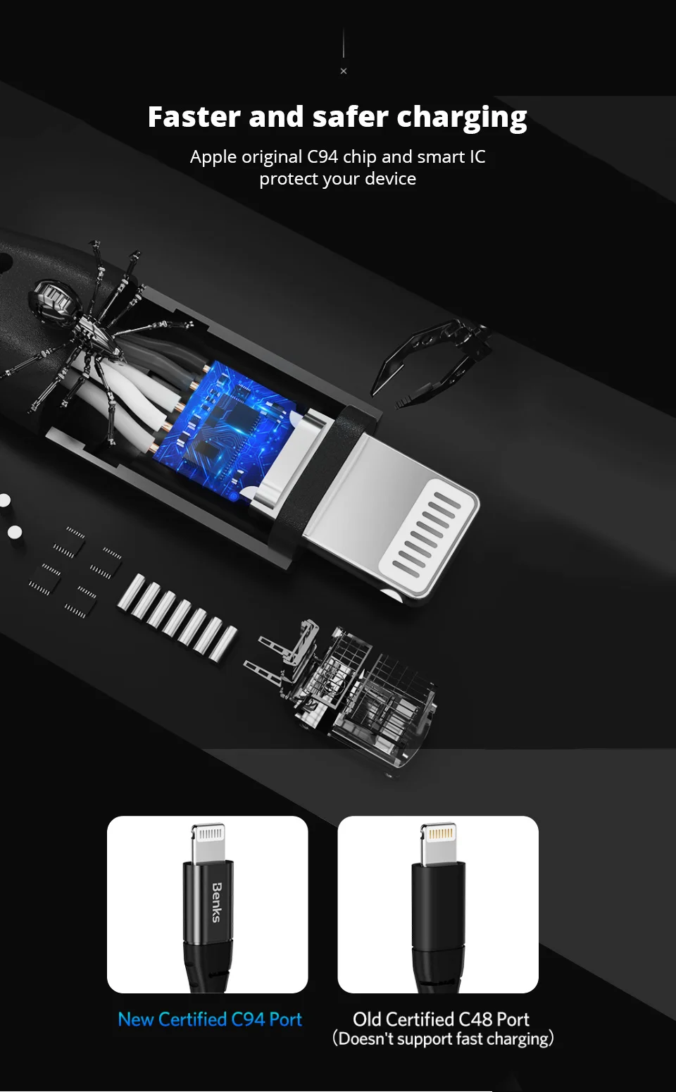 Benks MFi сертифицированная C94 Тип C интерфейс Apple кабель PD для быстрой зарядки и передачи данных для iPhone Xs/xsmax/Xr/8 Plus для MacBook шнур для синхронизации