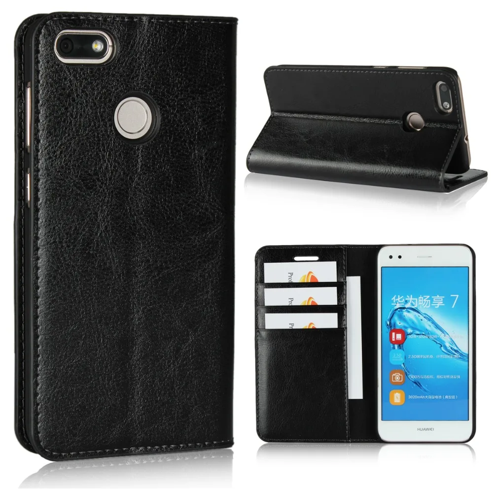 

Luxury Genuine Leather Wallet Flip Case Cover For Huawei Enjoy 7 / Y6 Pro 2017