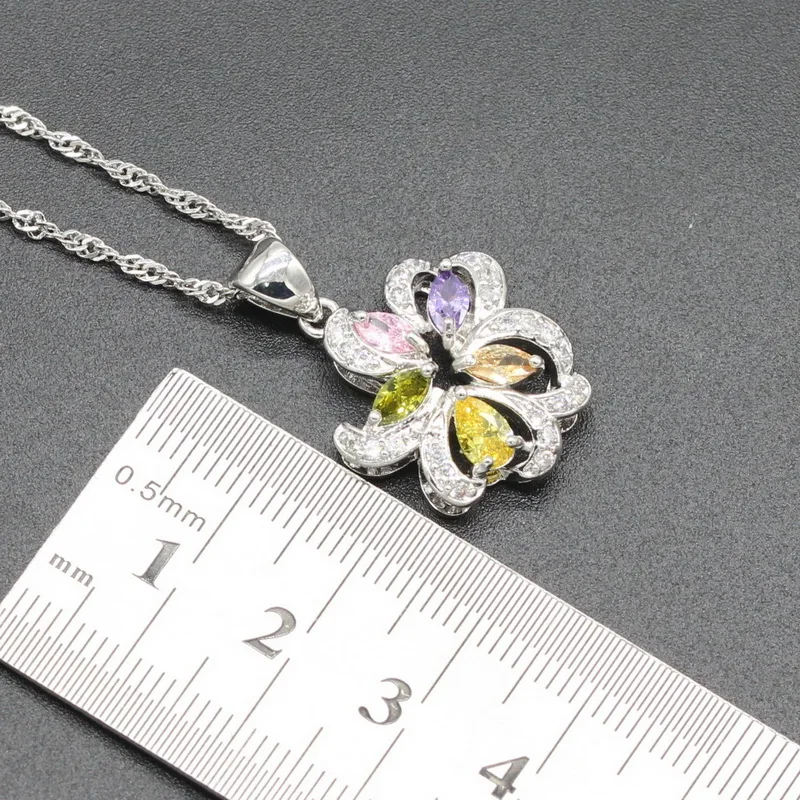 925 Silver Wedding Jewelry Sets Flower Shape 3 colors For Women Dangle Earrings Necklace Pendant Ring 2018 Trendy | Украшения и