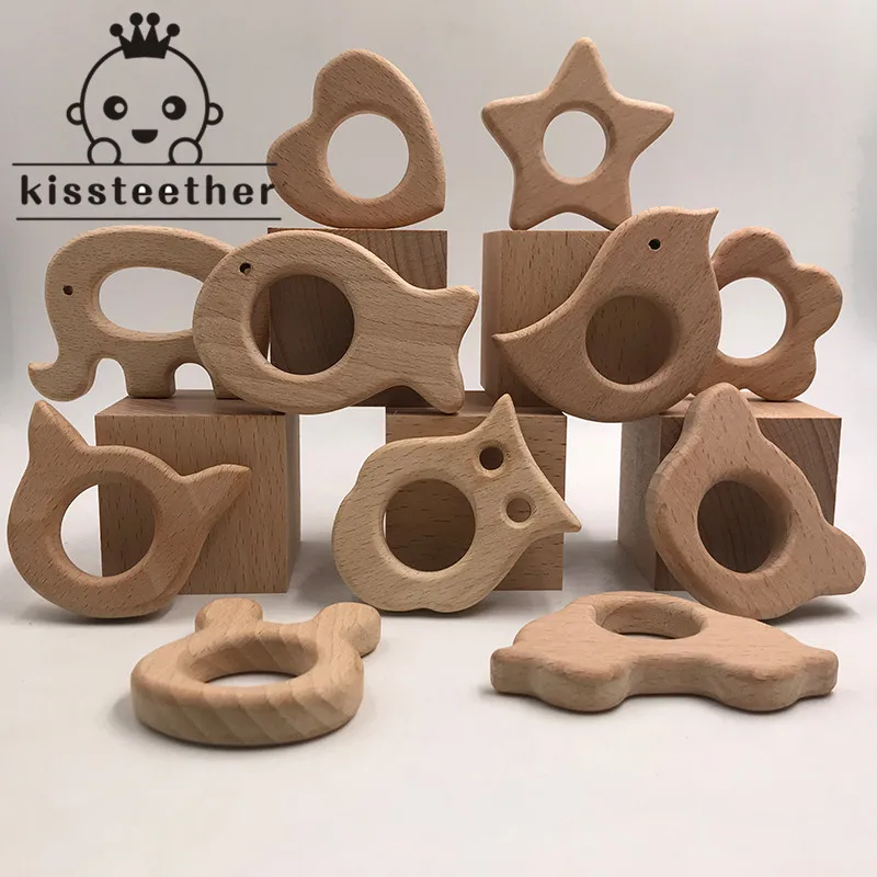 Mordedores de madera para beb&eacute;, juguete de dentici&oacute;n natural, soporte de dentici&oacute;n de madera ecol&oacute;gico org&aacute;nico, 11 Uds.-0