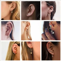 new fashion gold star moon shape earrings simple ear ring ethnic jewelry gift crystal round geometric earrings for women bijoux