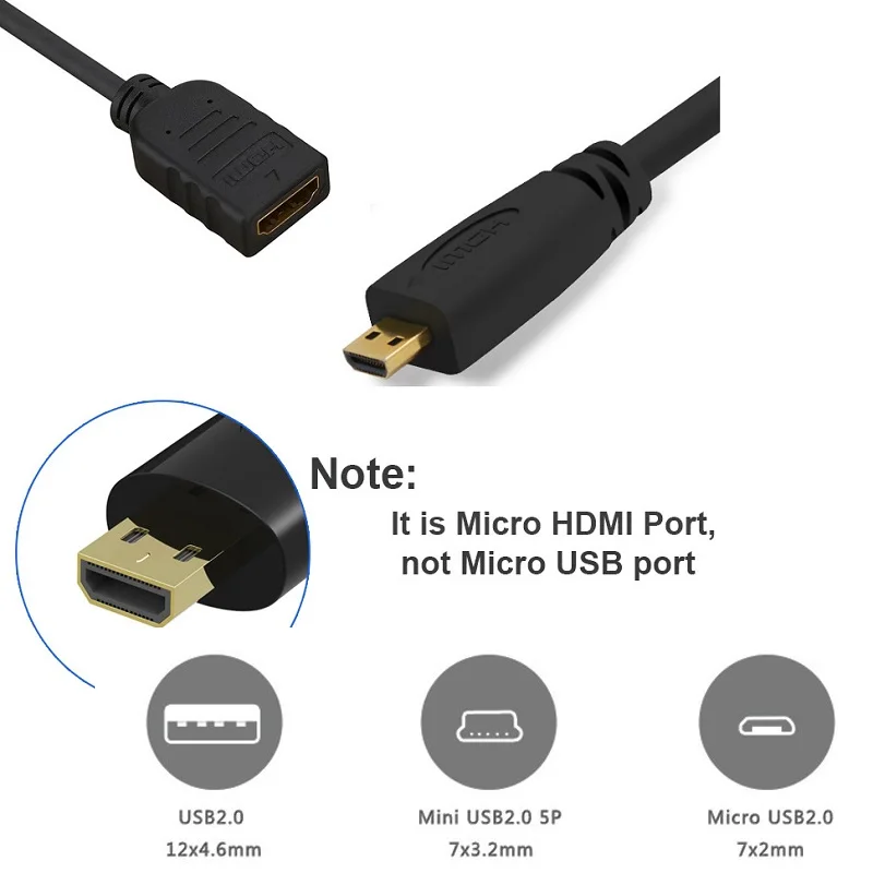 

6inch 32AWG High Speed HDTV Cable With Ethernet - HDTV Micro Connector male to HDTV Connector female - Black