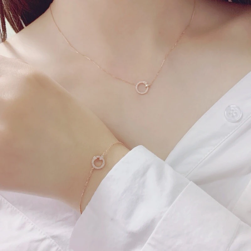 

Aazuo 18K Rose Gold Real Diamond IJ SI Au750 Round Bracelet gifted for Women Valentine's Day Gift Chain