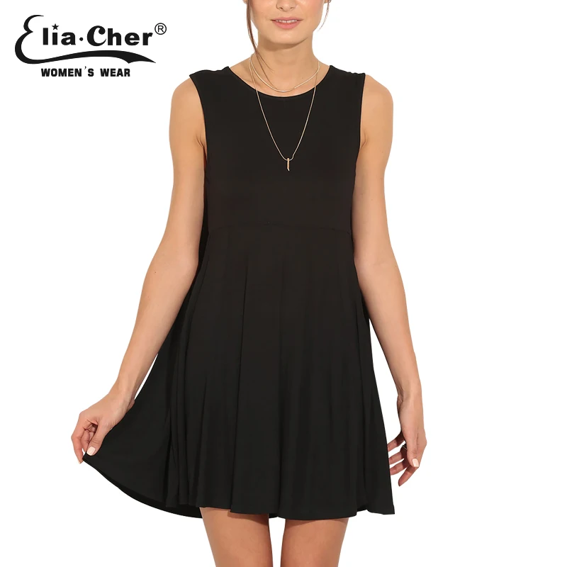 Eliacher повседневное Плиссированное черное серое свободное короткое платье для