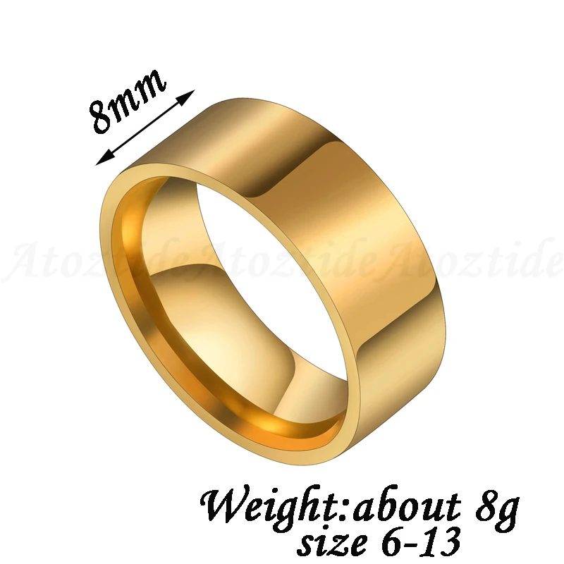 Гладкие кольца для мужчин и женщин 8 мм из нержавеющей стали полированные черного