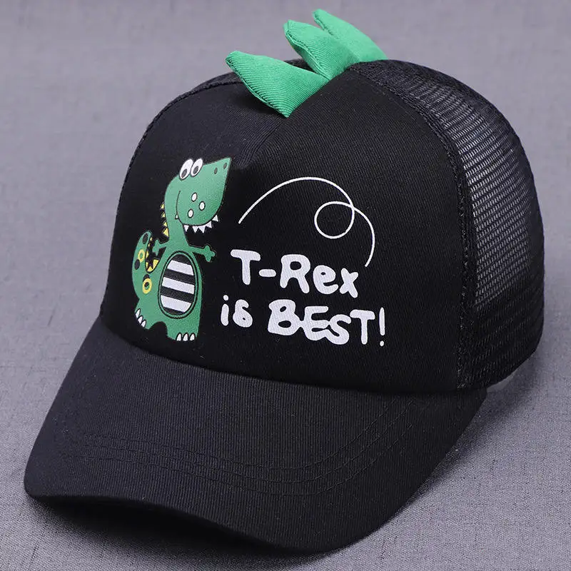 mesh cap black Брендовая милая детская бейсбольная кепка с динозавром, хлопковая сетчатая Кепка для мальчиков и девочек, летняя Детская кепка с изображением животных из мультфильма, голубая Кепка для детей 2-10 лет - Цвет: mesh cap black