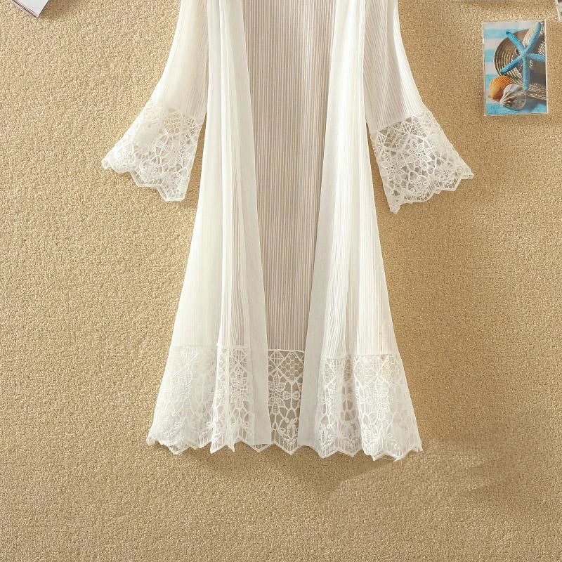 Женский кардиган с вышивкой кружевная блузка Белый Топ туника в стиле бохо лето