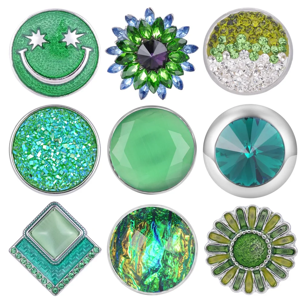 

20pcs Mix Pack Newest Styles Green Series GingerSnaps 18mm Snap button Charms Snap Jewelry VN-1987*20