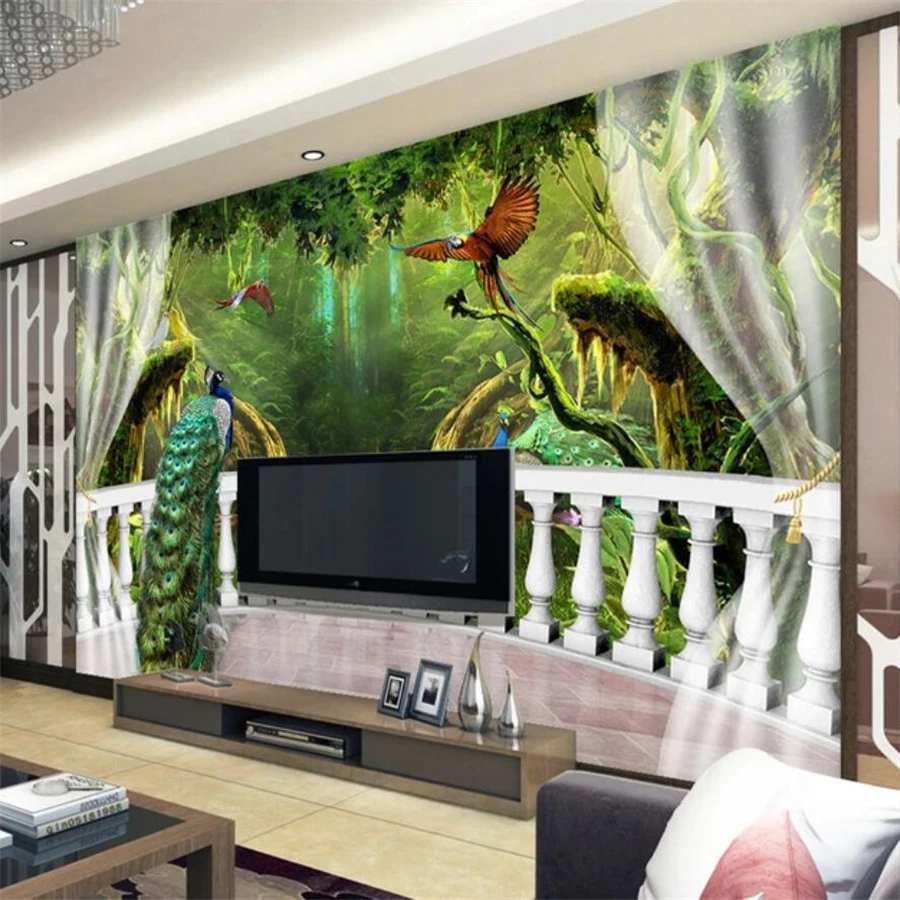 Обои на заказ 3d фотообои деревянный балкон Павлин ТВ фон обои домашний декор papel de