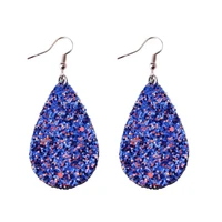 2020 new mini style glitter teardrop leather earrings for women fashion designer jewelry cute blue water drop earrings wholesale