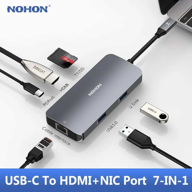 NOHON usb-хаб 3,0-Мульти USB C концентратор HDMI адаптер аудио NIC порт для MacBook huawei mate 20 Pro type C концентратор USB-C док-станция - Цвет: 7-IN-1 HDMI NIC