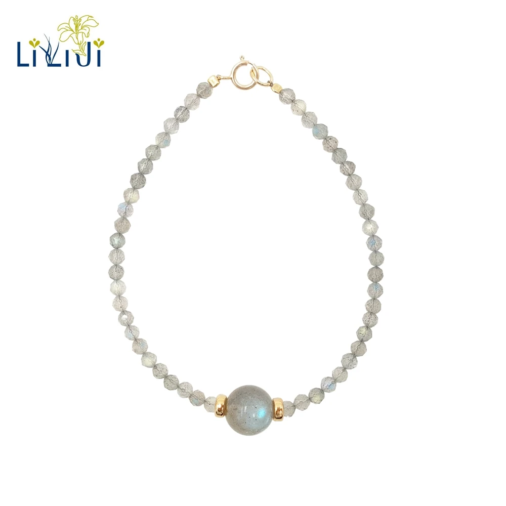 

Lii Ji Natural Gemstone Shining Labradorite 925 Sterling Silver 18K Gold Plated Fashion Bracelet