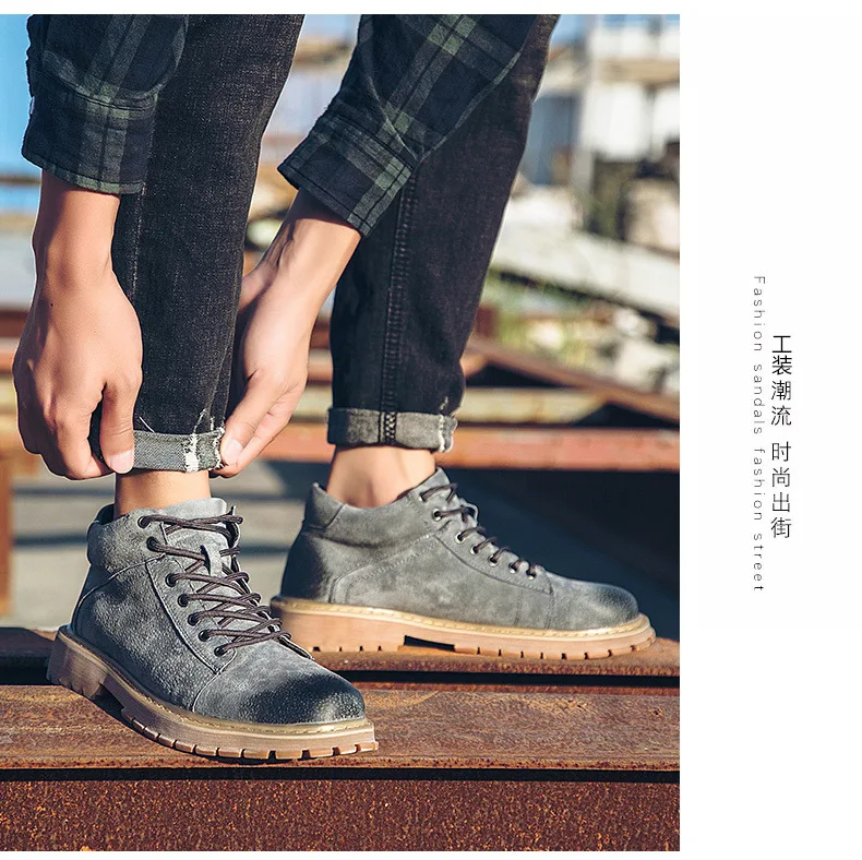 Genuine Leather Men Boots Autumn Winter Ankle Boots Fashion Footwear Lace Up Shoes Men High Quality Vintage Men Shoes