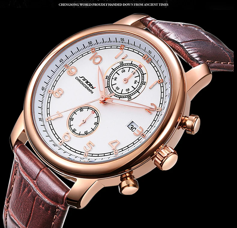 Sinobi королевский мужчины классический кожаный ремешок кварцевые часы мужские