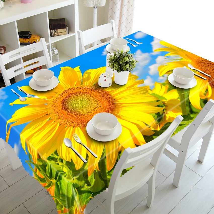 3D Tablecloth Merry Christmas Sunshine Sunflower Pattern Waterproof Cloth Thicken Rectangular and Round Wedding Table | Дом и сад