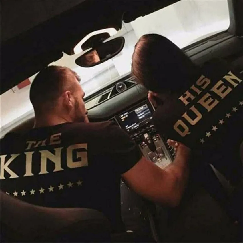 CSCFLPCXYPlus XXXL Size Lovers The King His Queen Back Printed Tee shirts Harajuku Couple Hipster T shirt Tops | Женская одежда